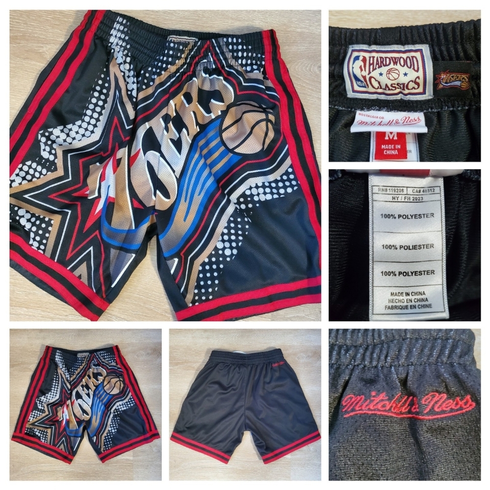 Mitchell & Ness Philadelphia 76ers Big Face Shorts 7.0 Blk Swingman HWC 2023 EUC